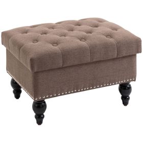 HOMCOM Button-Tufted Fabric Storage Ottoman Bench with Removable Lid, Wood Legs, Dual-Purpose Coffee Table & Footrest