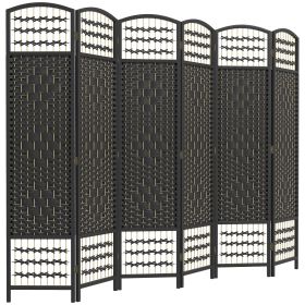 HOMCOM Room Divider 6 Panel Folding Privacy Screen Black Wave Fiber for Home Office Portable