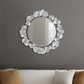 30.5"Eden Gingko Leaf Round Wall Mirror Silver