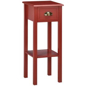 HOMCOM 2-Tier Side Table with Drawer Narrow End Table Red for Living Room Bedroom