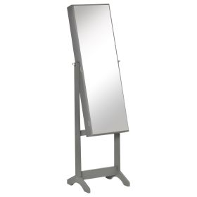 HOMCOM Lockable Jewelry Cabinet with Full-Length Mirror Floor Standing Organizer 4 Adjustable Angles Grey