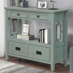 36'' Farmhouse Pine Wood Console Table Entry Sofa Table with 4 Drawers & 1 Storage Shelf for Entryway Living Room Bedroom Hallway Kitchen(Retro B