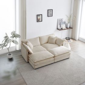 4 - Piece Upholstered Sectional Sofa, 1 - Piece of 2 Seater Sofa and 2- Piece of Ottomans , 2 Seater Loveseat Lounge with Ottomans , Beige Chenil
