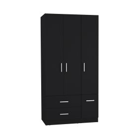 Armoire Wardrove 71", 4 Doors, Hanging Rod, 3 Cabinets, 6 Shelves, Black