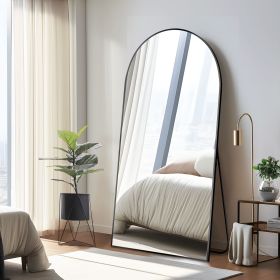 75"*38"Aluminum alloy fine-edged right-angle arched black full-length mirror for Living Room, Bedroom, Hanging or Leaning Against The Wall