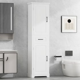 Tall Bathroom Storage Cabinet, Freestanding Storage Cabinet with Two Doors and Adjustable Shelves, Door Shelve Design, MDF Board with Painted Fin