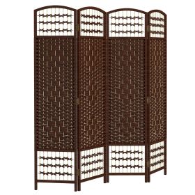 HOMCOM 4 Panel Folding Room Divider Portable Privacy Screen Wave Fiber Room Partition for Home Office Brown