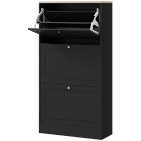 HOMCOM Modern Shoe Storage Cabinet with 3 Flip Drawers and Adjustable Shelves for 18 Pairs of Shoes, Black