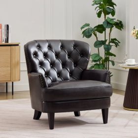 Vintage-Inspired Upholstered Lounge Chair with Nailhead Trim ,Solid Wood Legs for Stability and Elegant Curved Backrest for Comfort