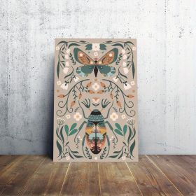 1pcs Modern Classic Wood Frame Canvas Wall Decor With Plant Flower & Butterfly Print, Girls Bedroom Wrap Canvas Painting, Animal Nature Digital A (Option: 32x24inch)