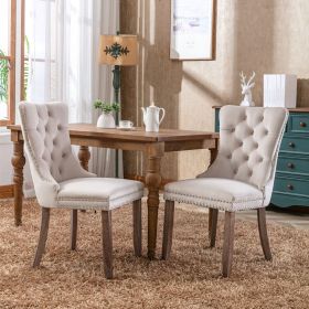 Velvet dining chair set of 2 button tufted backrest with loop pull design, modern style for kitchen dining room or living room seating (Color: Light brown)