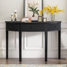 Distinctive Features of Pine Veneer Console Table with Vertical Stripe Drawer Fronts and Four Legs (Color: Black, Material: MDF)