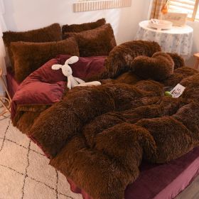 Luxury Thick Fleece Duvet Cover Queen King Winter Warm Bed Quilt Cover Pillowcase Fluffy Plush Shaggy Bedclothes Bedding Set Winter Body Keep War (Option: Camel 2-200  230 single duvet cover)